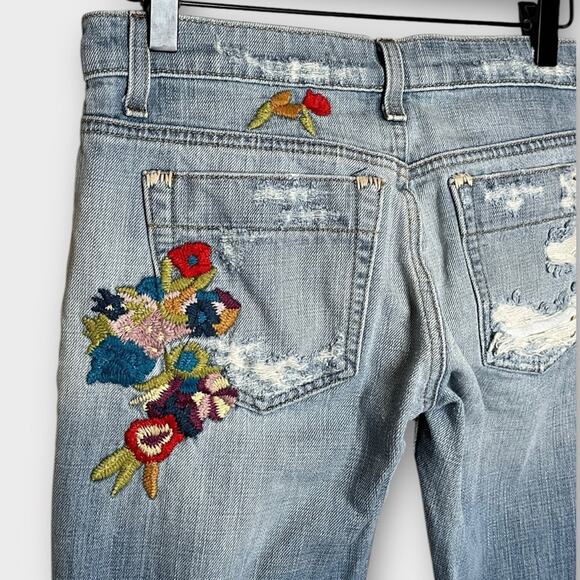 JOE'S JEANS Vintage 1971 Floral Embroidered Socialite Havens Wash Flare Sz 27 - Picture 4 of 9